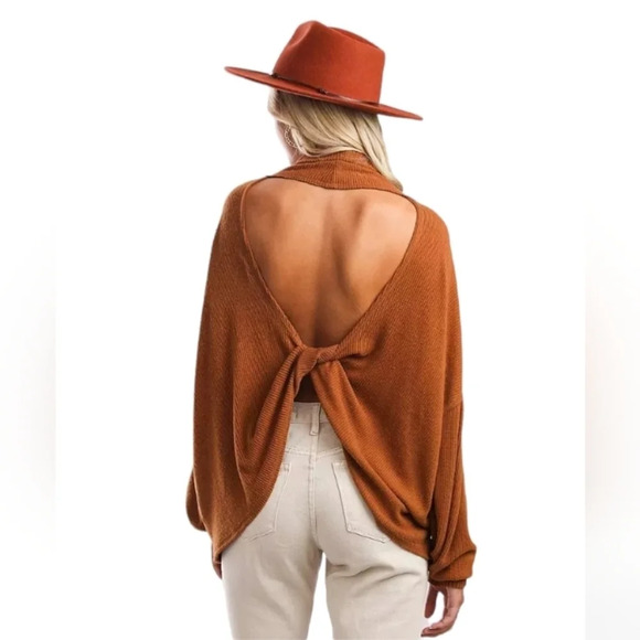 BKE Brushed Knit Ribbed Turtleneck Mocha Bisque Color Size Small - Picture 2 of 10